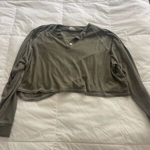 Olive Green Long Sleeve Crop Top